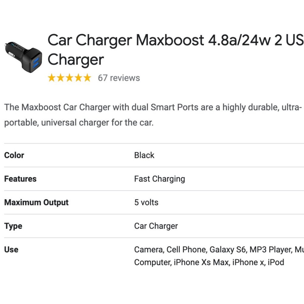 🔋Maxboost🔋 Car Charger Adapter, 4.8A/24W 2 USB Smart Port Car Charger [Black] - Picture 7 of 16